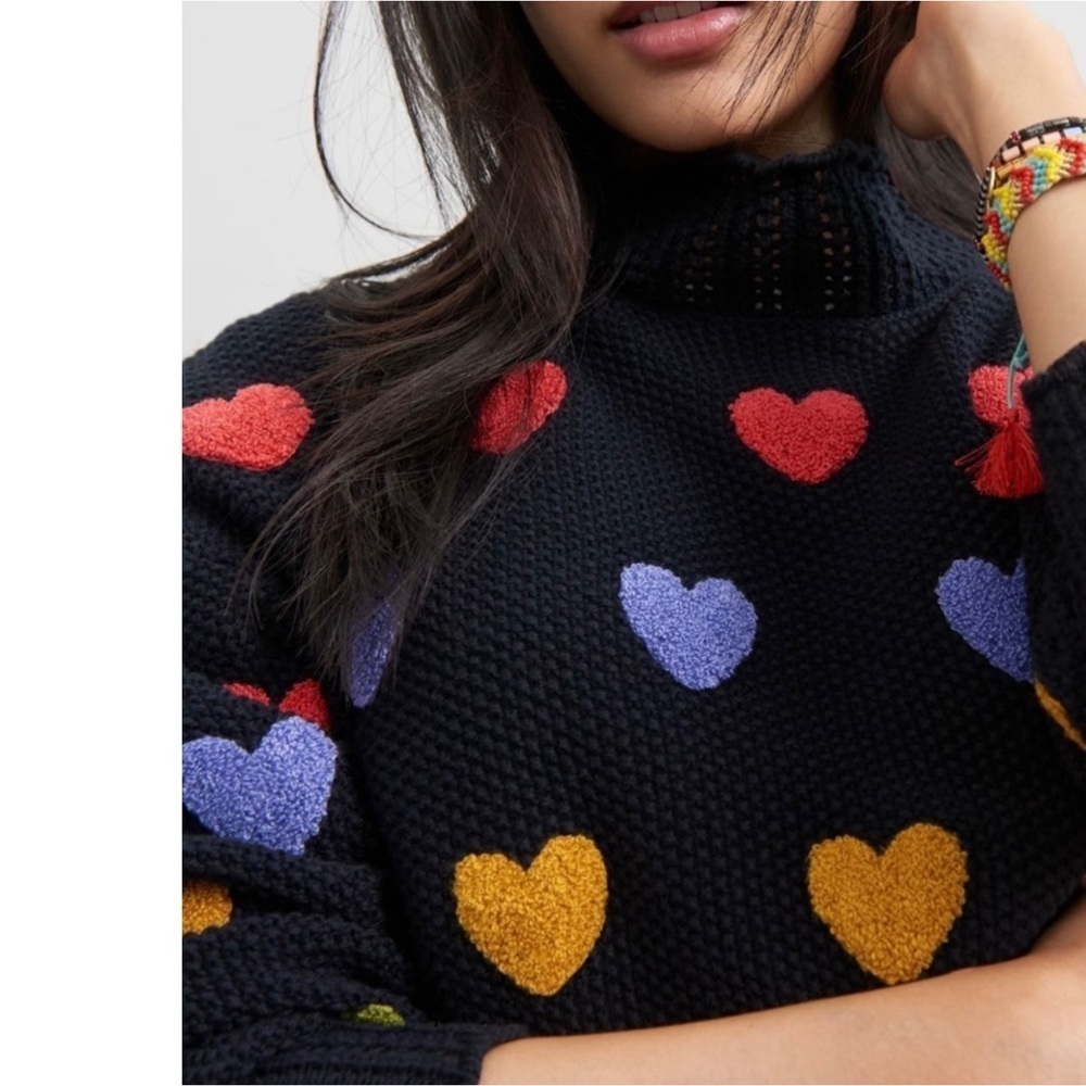 Anthropologie Hearts Embroidered Sweater find me now size small